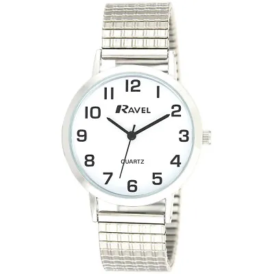 Gents Easy Read Watch With Chrome Expanding Bracelet By Ravel R0201.01.1s • £10.76