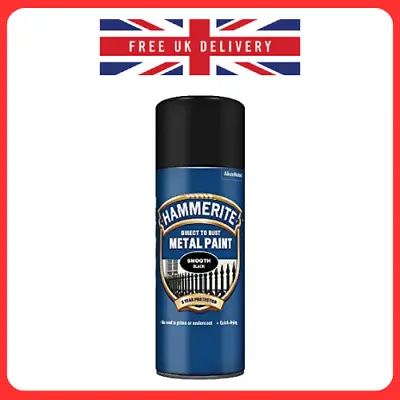 Hammerite Direct To Rust Metal Paint Aerosol Smooth Black Finish 400ML • £10.43