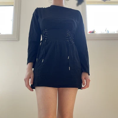 $1 • Buy Maniere De Voir Corset Waist Mini Dress Black Size 8 T-shirt Long Sleeve