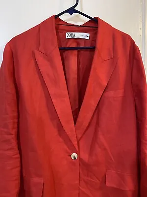 ZARA Red Blazer Jacket Size XL Single Button Elegant Fully Lined • $26