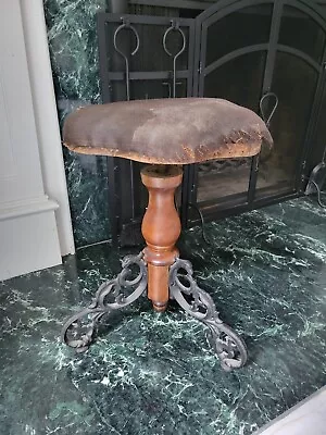 Antique Victorian Cast Iron Legs Piano Stool Furniture With Horsehair • $65