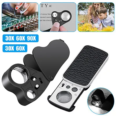 2PCS 30X 60X 90X Jewelry Magnifier Loop Eye Magnifying Glass Folding W/LED Light • $14.98