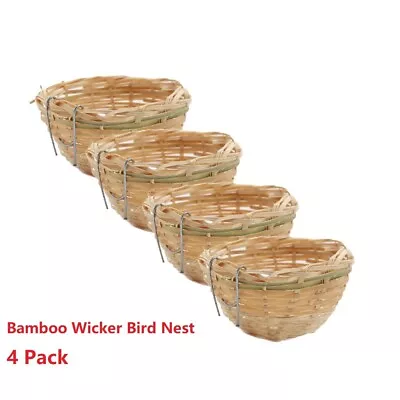 4x Handmade Bamboo Wicker Canary Nest Pans Small Bird Nest Box For Cage Hanging • £7.81