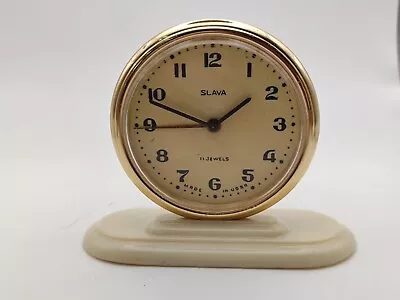 Vintage Mechanical Alarm Clock Slava 11 Jewels Servised USSR Soviet 1960s • $36.72