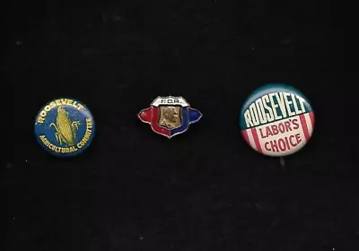 3 Original FDR Franklin Roosevelt Campaign Buttons: FDR Enamel Pin Labor • $14.99