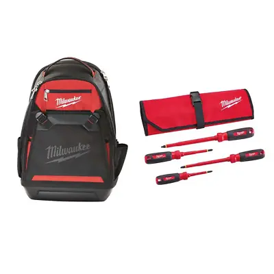 Milwaukee Backpack Tool Bag 10 Inch Water Resistant Screwdriver Set 4 Piece Red • $150.20