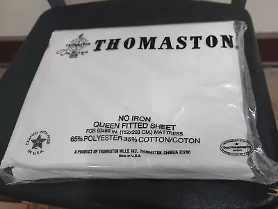 New Vintage THOMASTON No Iron Sheet Queen Fitted White USA New In Bag • $11.95