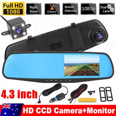 1080P Dash Camera Rear View Cars Cam Reversing Mirror Front + Rear DVR Recorder • $26.95