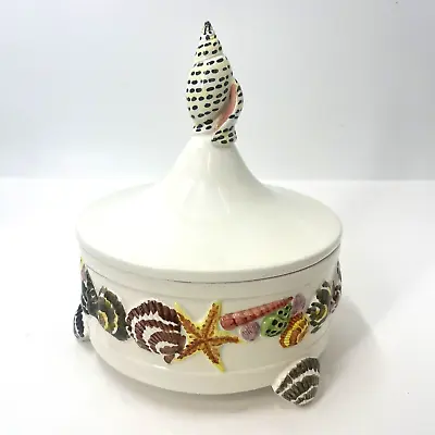 Mottahedeh Design Italy Sea Shells Pattern Round Covered Footed Candy Box • $117.25