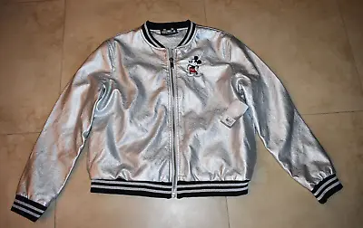 Disney Mickey Mouse Silver Metallic Bomber Coat/Jacket. Size M NWT • $49.99