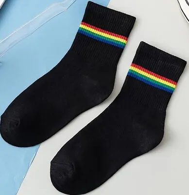 Unisex Rainbow Pride LGBT Gay Multicolored Socks And Knee Length UK Size 4-7 • £2.49