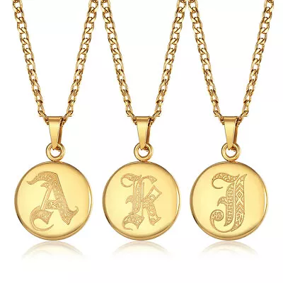 Monogram Initial Letter A-Z Charm Pendant Necklace Gold Plated Stainless Steel • $8.29