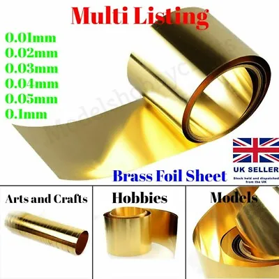 0.01 - 0.5mm Thin Brass Sheet Foil Belt Arts + Craft Model Boat Car Train Metal • £4.95
