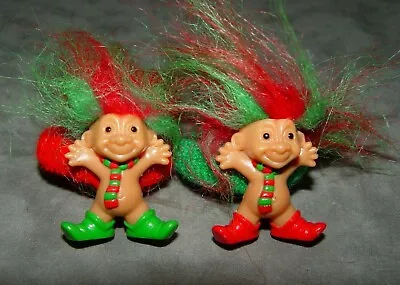 2 Troll Dolls 1 1/2  Russ  Merry Little Christmas Hair Ornaments Old New Stock • $11.99