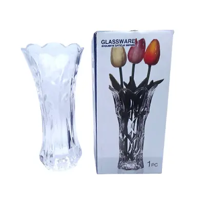 Transparent Glass Flower Vase Tall 20Cm Glass Fancy Coloured Decoration • £9.45