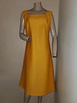 Vintage 60s 70s Marigold Yellow Sleeveless Mod Shift Dress M/L • $14.99