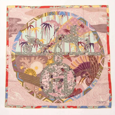 $759.98 • Buy HERMES Scarf Carre 90 EX LIBRIS EN KIMONOS Pink Beige Red Multi Auth R2412
