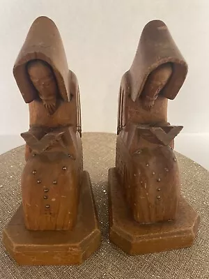 Bookends Monks With Books - Hand Carved Wood • $15