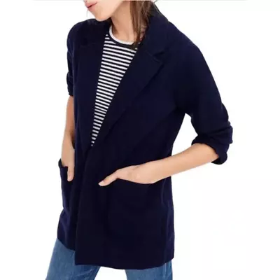 J. Crew Sophie Sweater Blazer Open Front 100% Merino Wool Navy Blue Medium • $65