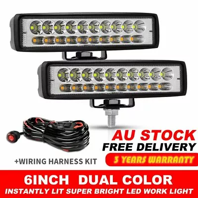 Pair 6 Inch Work Lights  Spot Flood LED Light Bar Reverse 4WD 12V 24V Wiring • $32.59