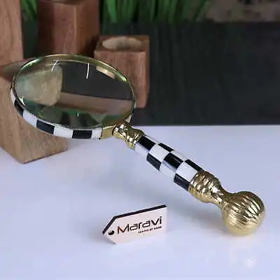 Jaintia Antique Magnifying Glass Black And White Design Brass Handle Map • $71.89