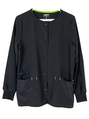 Scrubstar Active Warm Up Jacket Black Pockets Stretch - Women's Size S (A6) • $19.79