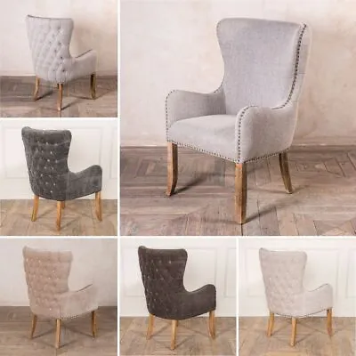 £365 • Buy Upholstered Carver Chair Button Back French Style Linen Dining Chair