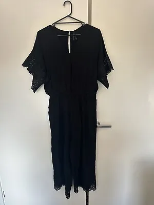 $14 • Buy Crossroads Black Jumpsuit With Lace Look Sleeves Size 20
