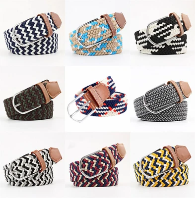 Womens Mens Belts Canvas Webbing Braided Leather U Buckle Elastic Woven Stretch • £6.98