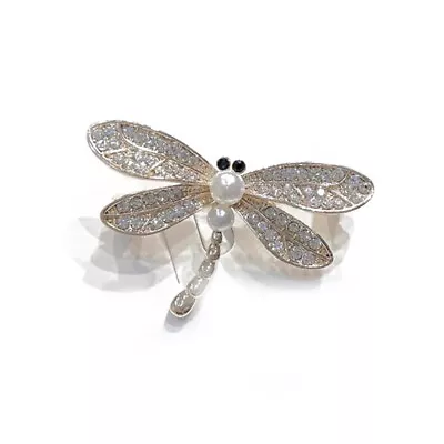 Vintage Shinny Crystal Rhinestone Pearl Dragonfly Brooches Silk Scarf Insect PYE • $4.54