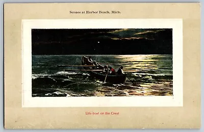 Michigan MI - Scene At Harbor Beach - Life-Boat On The Crest - Vintage Postcard • $7.64