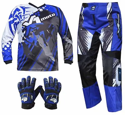 BLUE YOUTH KIDS MX JERSEY PANTS GLOVES Dirt Bike Gear Off Road Motocross Junior • $87.96