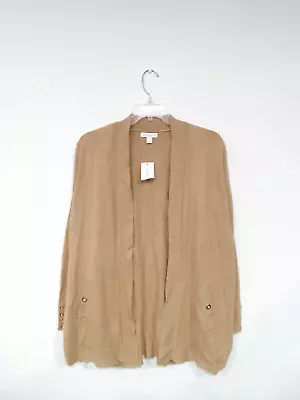 NEW Charter Club Women's Cardigan Size Large Tan Cotton / Rayon Knit Open Front • $11.99