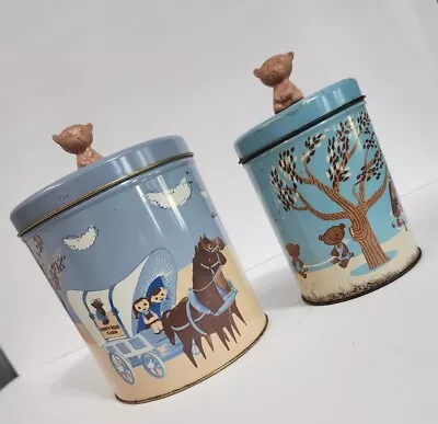 Vtg  HONEY BEAR FARM Powers Lake WI Set 2 Tins Canisters Cookie Jar  • $19.99