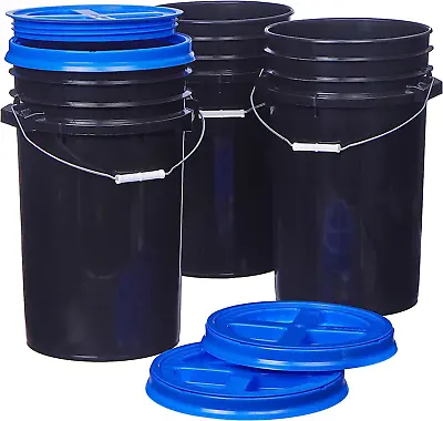 7 Gallon Black Food Grade Buckets + Blue Gamma Seal Lids BPA Free Container Sto • $134.15