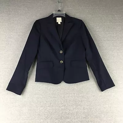 J Crew Blazer Womens 4 Wool Blend Blue Pinstripe Jacket Office 2 Button • $28.79