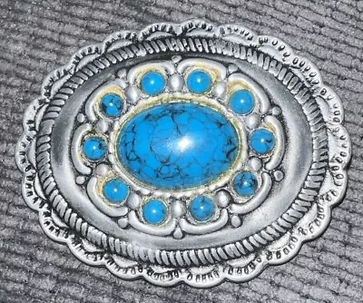 Vintage- Large Nickle Silver Turquoise Belt Buckle Southwestern Style Gorgeous • $15