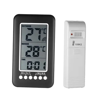 LCD ℃/℉ Digital Wireless Indoor/Outdoor Thermometer Clock Temperature Meter • £13.06