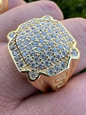 Mens Real 14k Gold Plated 925 Silver Iced CZ Ring Hip Hop Pinky • $71.98