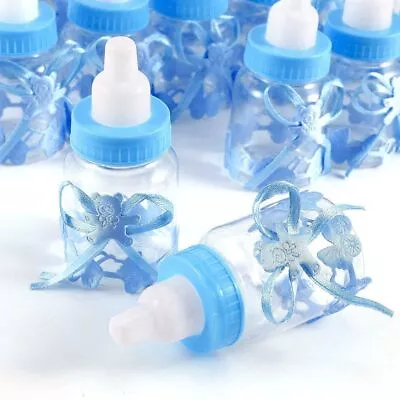 24 X Blue Favour Feeding Bottle Boy Baby Shower Sweets Box  • £16.90