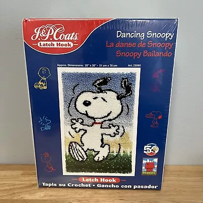 Vintage J&P Coats Latch Hook Peanuts Dancing Snoopy Rug Kit NEW Sealed 20  X 30  • $48.95