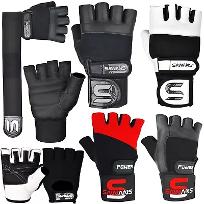£4.99 • Buy SAWANS® Gym Weight Lifting Gloves Leather Training Straps Body Building Workouts