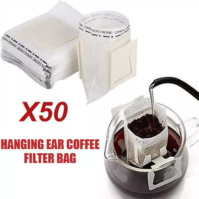 £5.99 • Buy 50Pcs Coffee Filter Bags Portable Hanging Ear Style Coffee Filters Disposable