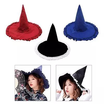 Witch Pointed Top Headgear Costume Accessory Wizard Wide Brim Sorceress Hat For • £9.46