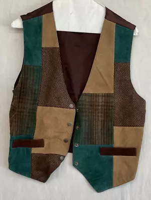 Tan Zara - Wool & Suede Patchwork Snap Vest W/pockets Size S • $18.95