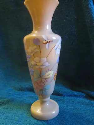 Tall Handpainted Vase With Flowers A Bee Butterfly On A Beige Green Background • £17.50
