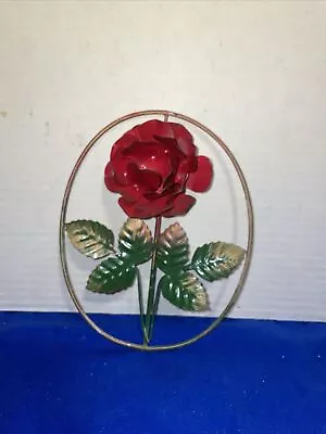 Vintage Red Rose Wreath Metal Wall Place Made In Hong Kong- Estate Find • $16.90
