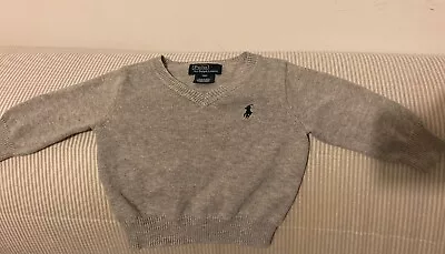 Ralph Lauren Grey V Neck Pima Cotton Baby Jumper (9 Months) • £7