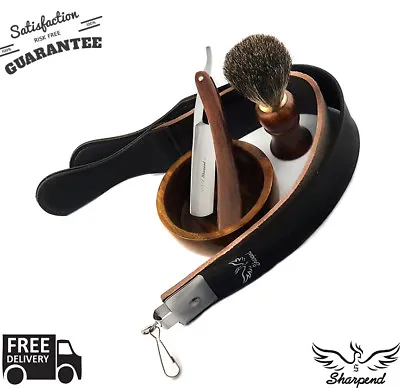  4Piece Vintage CLASSIC OLD Style Men's Shaving Set Cut Throat Razor SHAVE BRUSH • $33.89