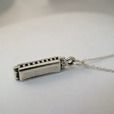 Harmonica Charm Necklace - 925 Sterling Silver - Harmonica Music Band Play NEW • $28